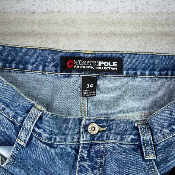 Vintage Y2K South Pole Skater Jeans 34x32 Baggy Wide Leg Medium Wash Denim - Picture 4 of 8